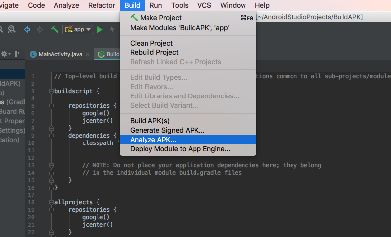 APK Analizer short cut